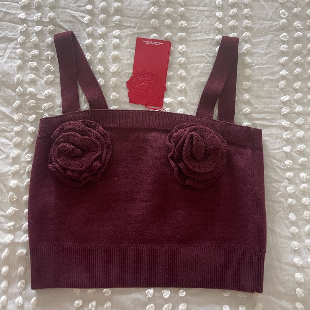 Magda Butrym Burgundy Knit Top with Rosette Accents